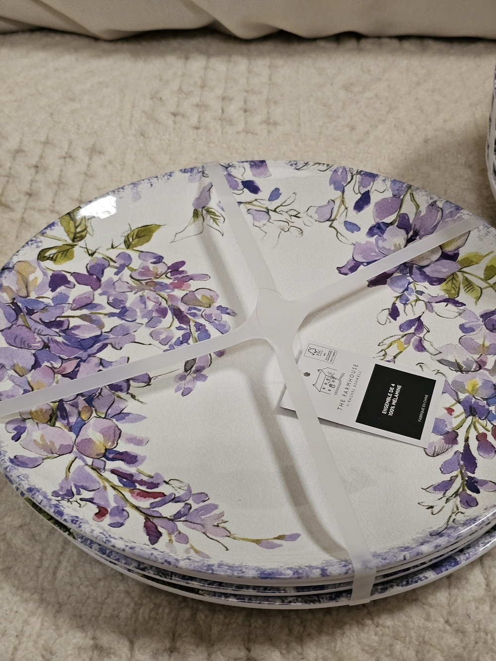 12-NWT RACHEL ASHWELL WISTERIA DESIGN MELAMINE DINNER/SALAD/PASTA PLATES SET - Picture 6 of 11